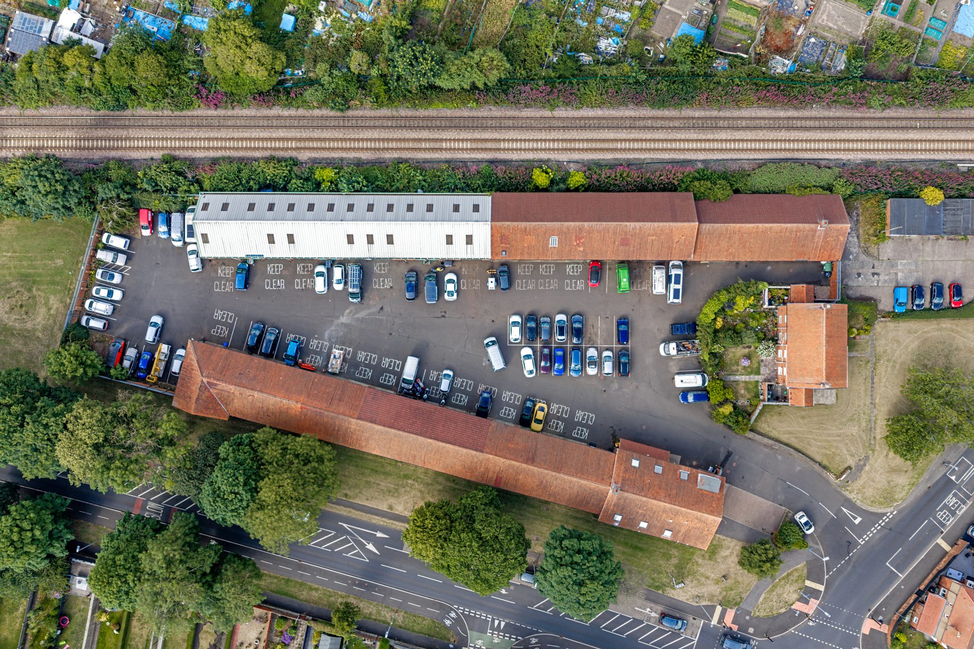 Looking straight down on the Green Lane estate and its yard